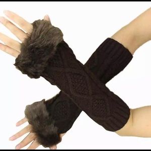 Long Fingerless Knitted Fur Arm Hand Warmers